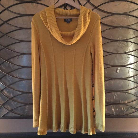 Honey Yellow Cowl Neck Pleated Sweater Dress - Picture 7 of 12